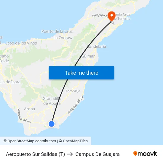 Aeropuerto Sur Salidas (T) to Campus De Guajara map