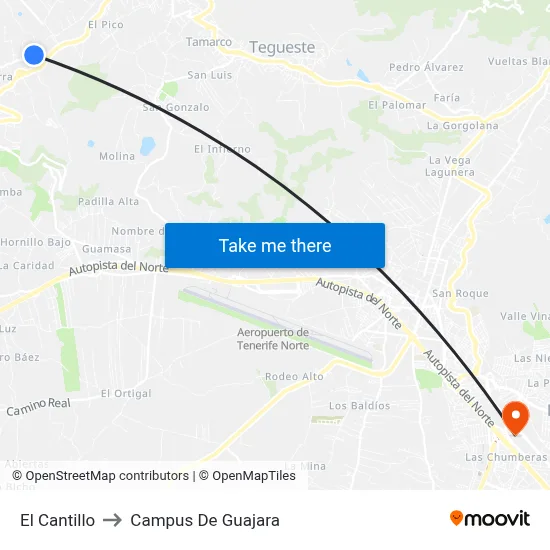 El Cantillo to Campus De Guajara map