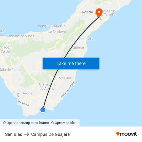 San Blas to Campus De Guajara map