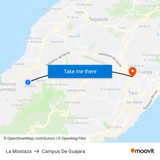 La Mostaza to Campus De Guajara map