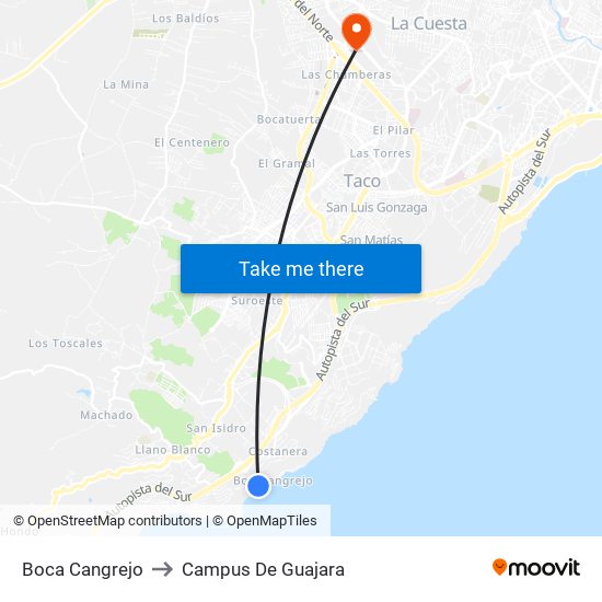 Boca Cangrejo to Campus De Guajara map