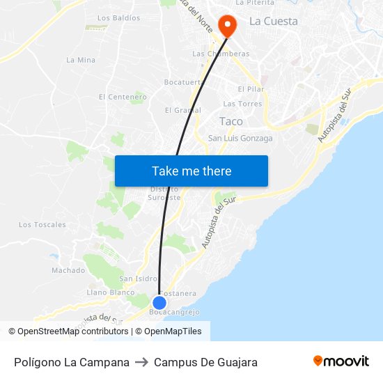 Polígono La Campana to Campus De Guajara map