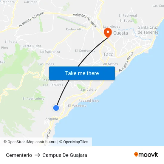 Cementerio to Campus De Guajara map