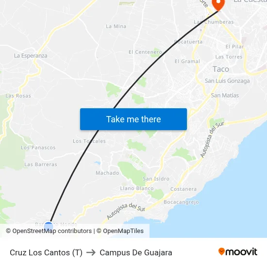 Cruz Los Cantos (T) to Campus De Guajara map