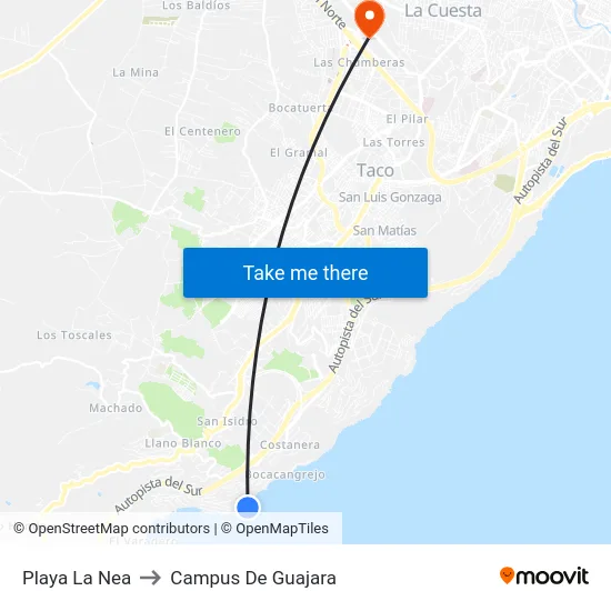 Playa La Nea to Campus De Guajara map