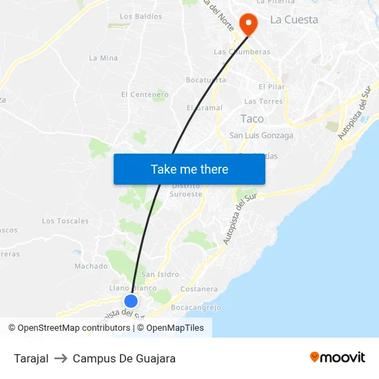 Tarajal to Campus De Guajara map