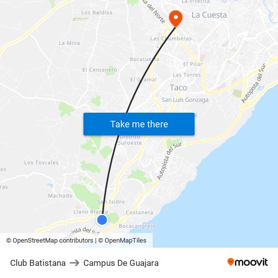 Club Batistana to Campus De Guajara map