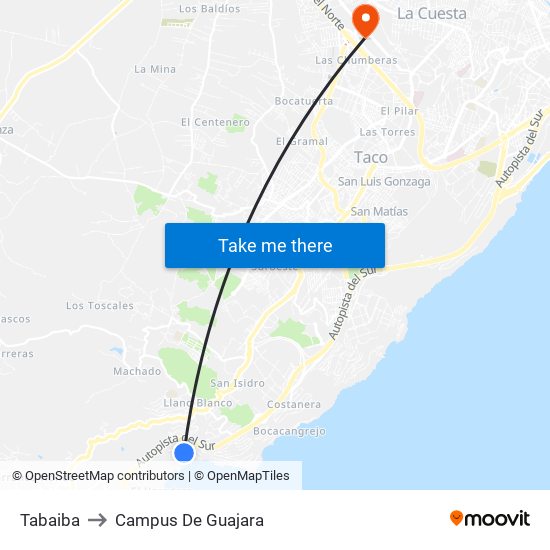 Tabaiba to Campus De Guajara map
