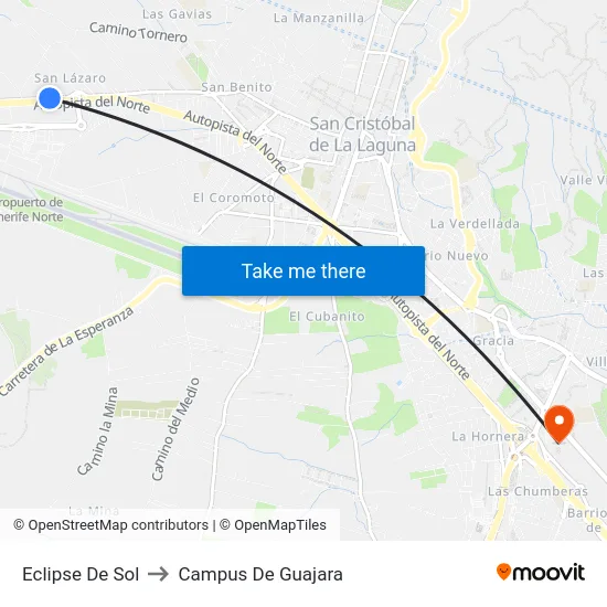 Eclipse De Sol to Campus De Guajara map