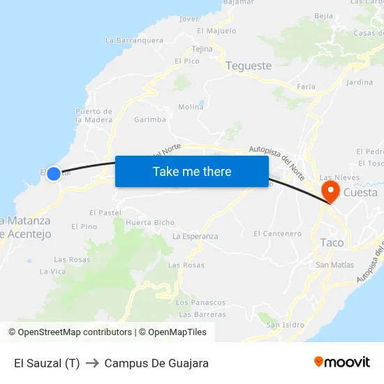 El Sauzal (T) to Campus De Guajara map