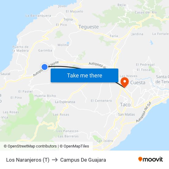 Los Naranjeros (T) to Campus De Guajara map