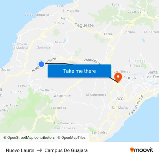 Nuevo Laurel to Campus De Guajara map