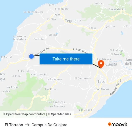 El Torreón to Campus De Guajara map