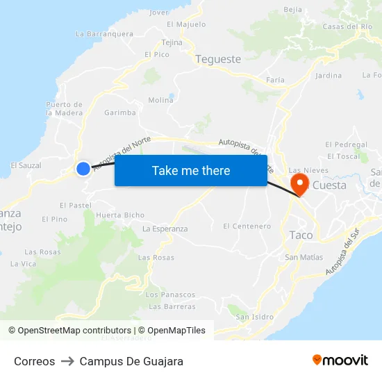 Correos to Campus De Guajara map