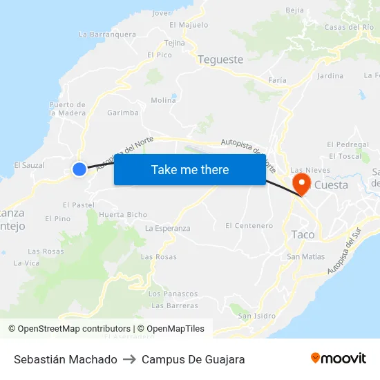Sebastián Machado to Campus De Guajara map