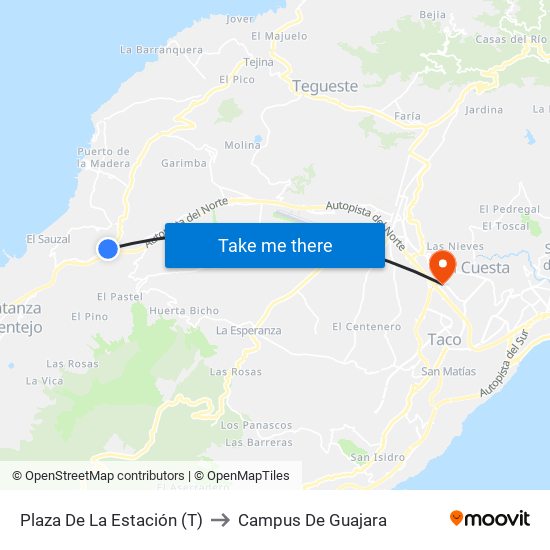 Plaza De La Estación (T) to Campus De Guajara map
