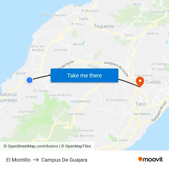 El Montillo to Campus De Guajara map