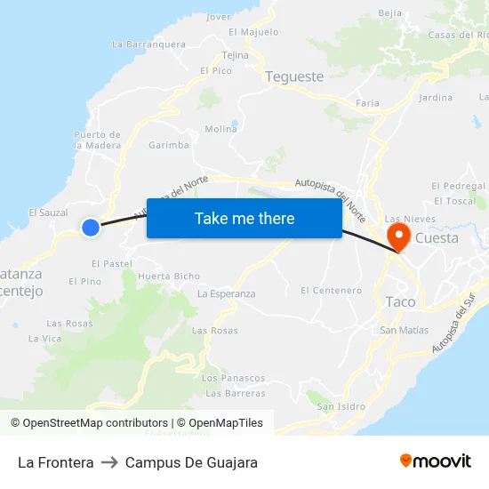 La Frontera to Campus De Guajara map