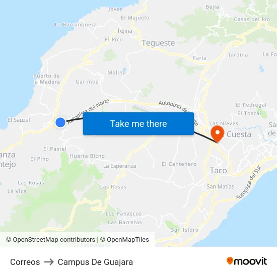 Correos to Campus De Guajara map