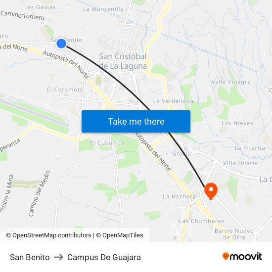 San Benito to Campus De Guajara map