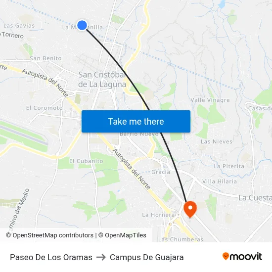 Paseo De Los Oramas to Campus De Guajara map