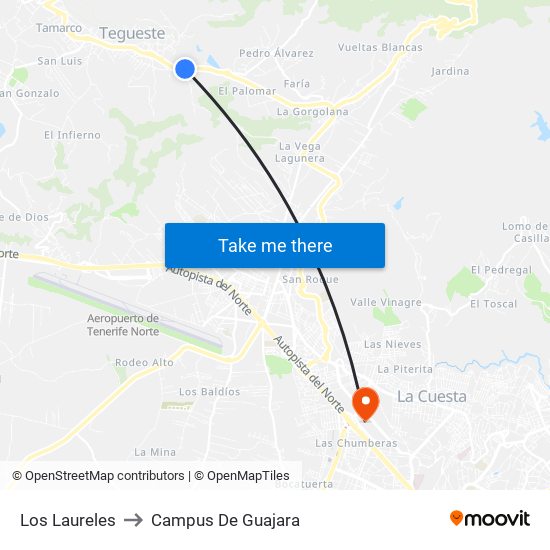 Los Laureles to Campus De Guajara map
