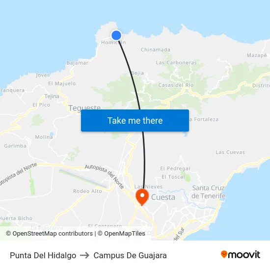 Punta Del Hidalgo to Campus De Guajara map