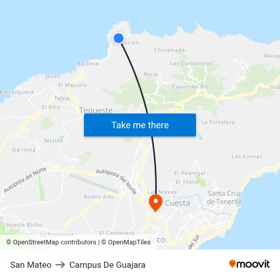 San Mateo to Campus De Guajara map