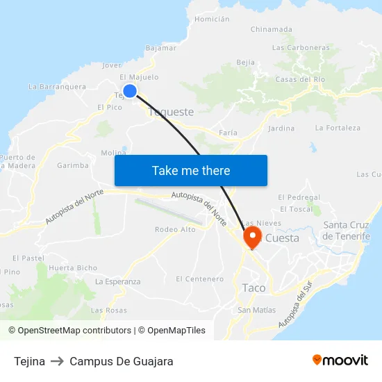 Tejina to Campus De Guajara map