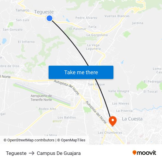 Tegueste to Campus De Guajara map