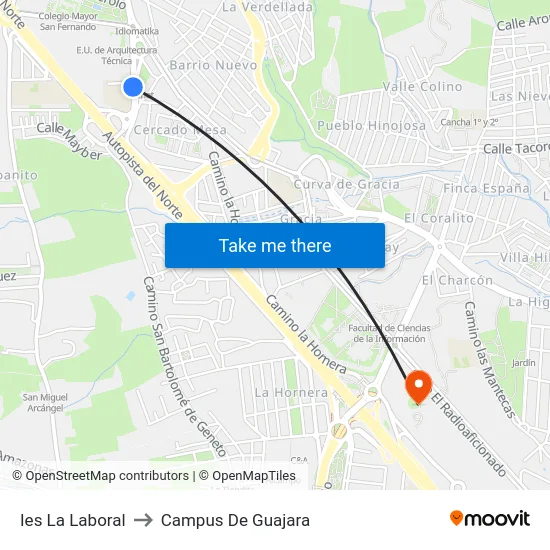 Ies La Laboral to Campus De Guajara map