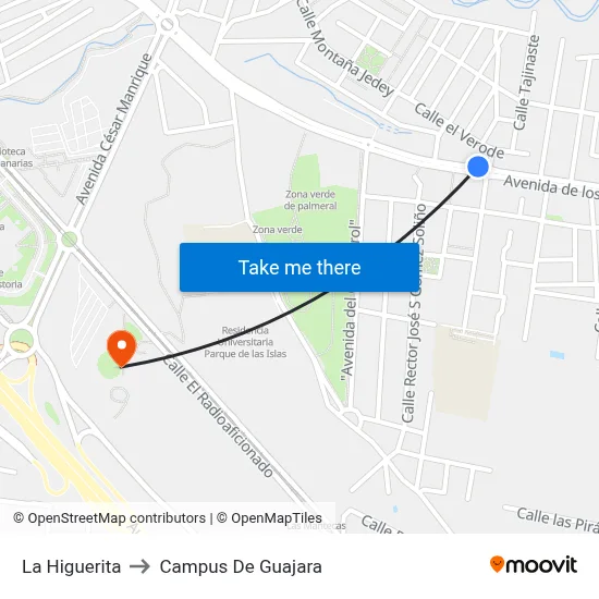 La Higuerita to Campus De Guajara map