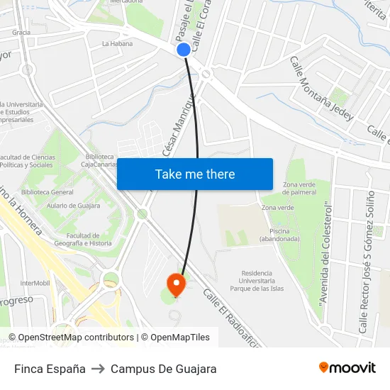 Finca España to Campus De Guajara map