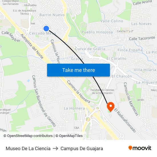 Museo De La Ciencia to Campus De Guajara map
