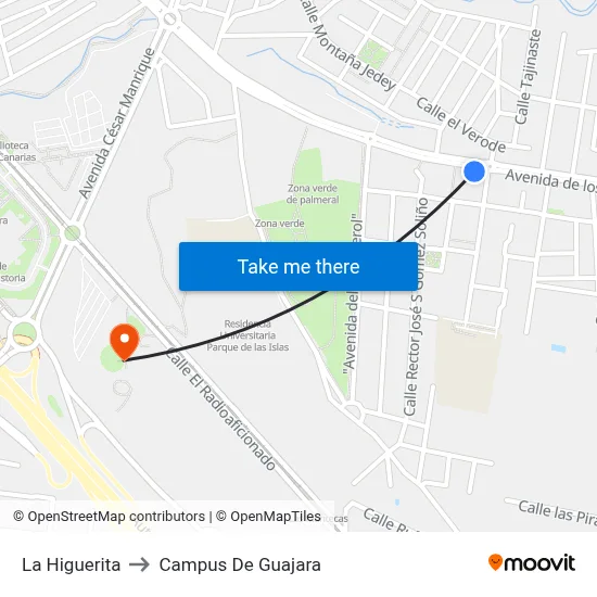 La Higuerita to Campus De Guajara map