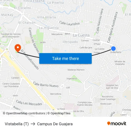Vistabella (T) to Campus De Guajara map
