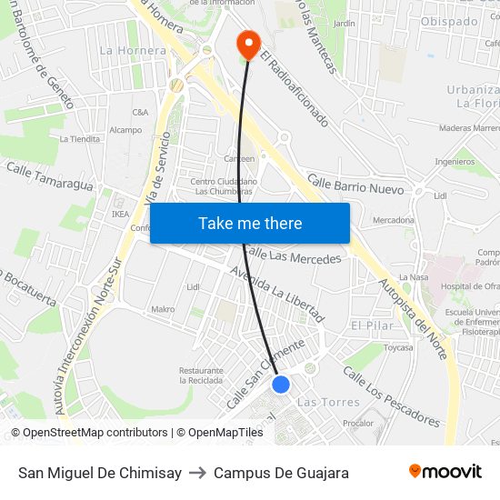 San Miguel De Chimisay to Campus De Guajara map