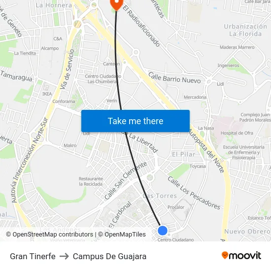 Gran Tinerfe to Campus De Guajara map