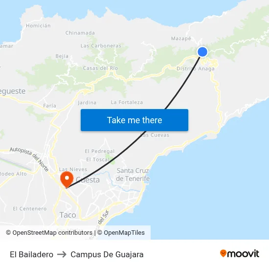 El Bailadero to Campus De Guajara map