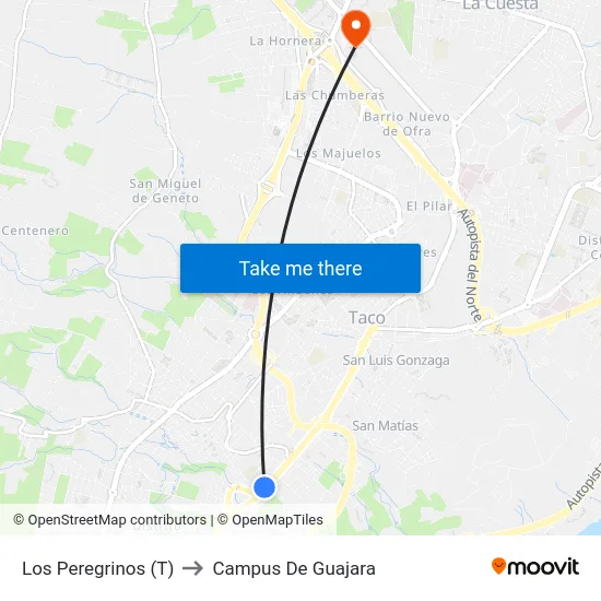 Los Peregrinos (T) to Campus De Guajara map