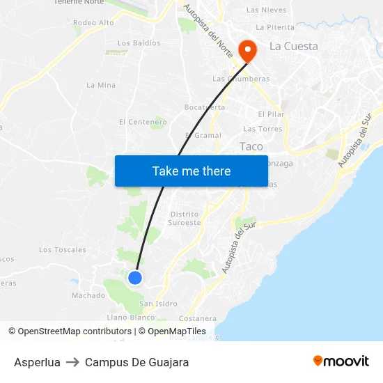Asperlua to Campus De Guajara map