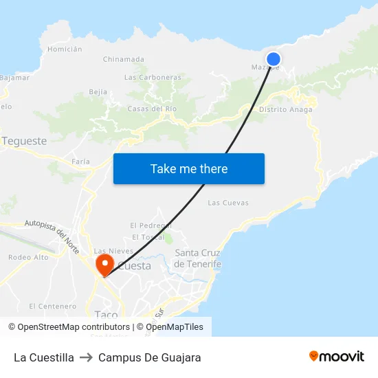 La Cuestilla to Campus De Guajara map