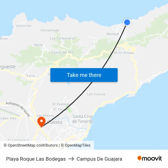 Playa Roque Las Bodegas to Campus De Guajara map