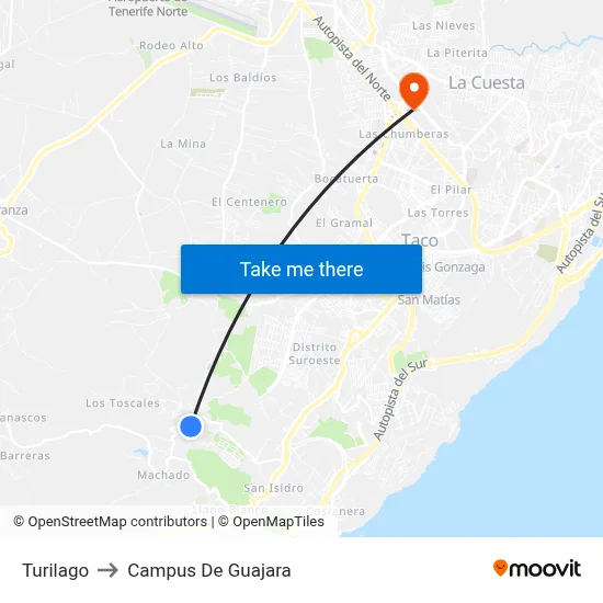 Turilago to Campus De Guajara map
