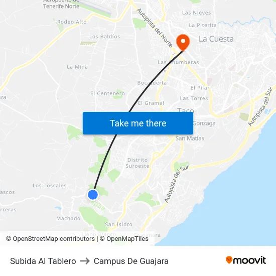 Subida Al Tablero to Campus De Guajara map