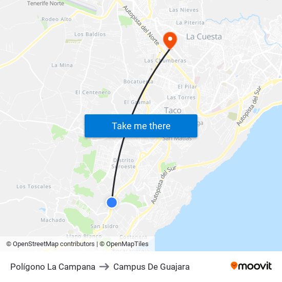 Polígono La Campana to Campus De Guajara map