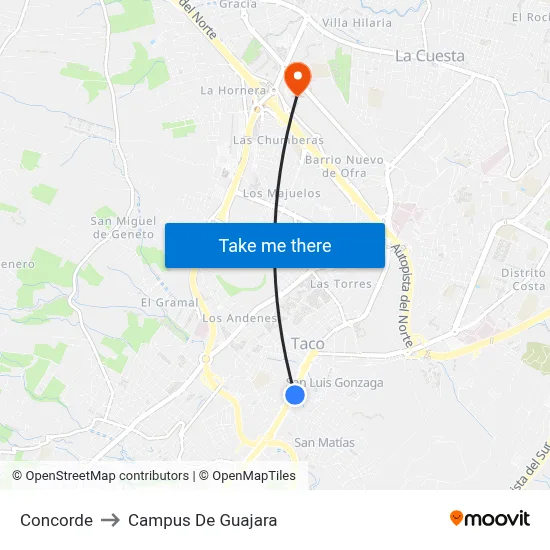 Concorde to Campus De Guajara map