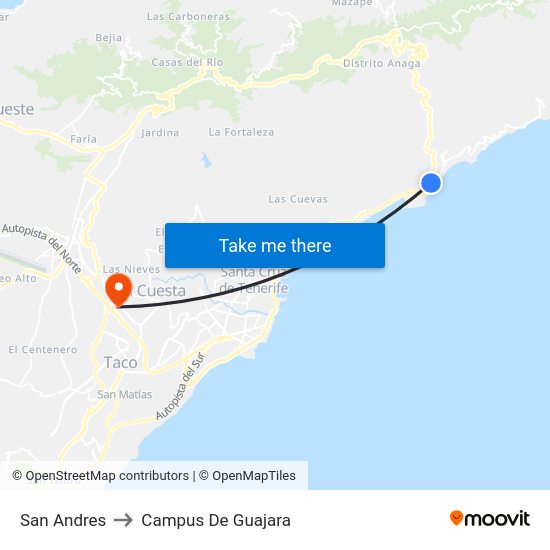 San Andres to Campus De Guajara map