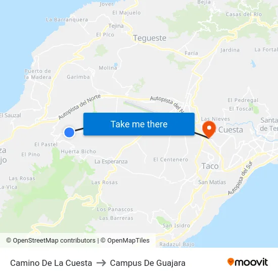 Camino De La Cuesta to Campus De Guajara map