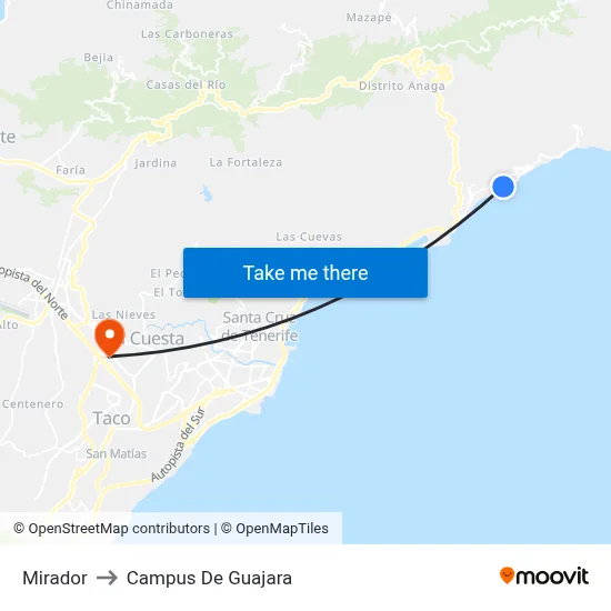 Mirador to Campus De Guajara map